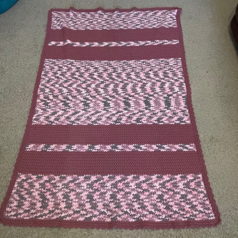 Vintage Crochet Afghan Blanket Pink Patterned 44x68
